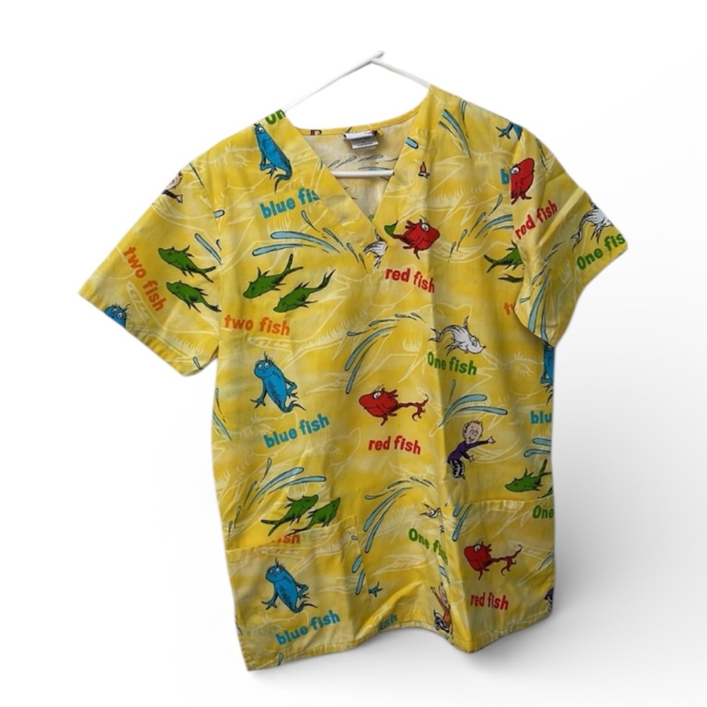 Dr. Seuss scrub top One Fish Two Fish